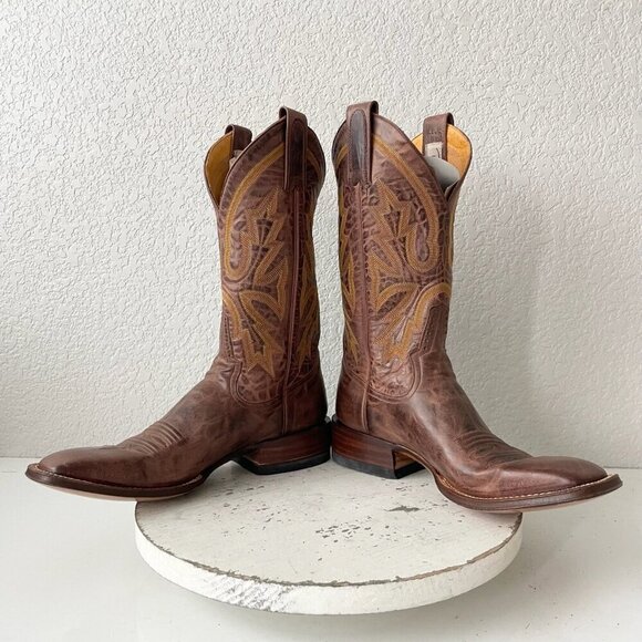Rod Patrick Mens Cowboy Boots 8.5A Perro Loco Brown Leather Western Square Toe - Picture 7 of 12